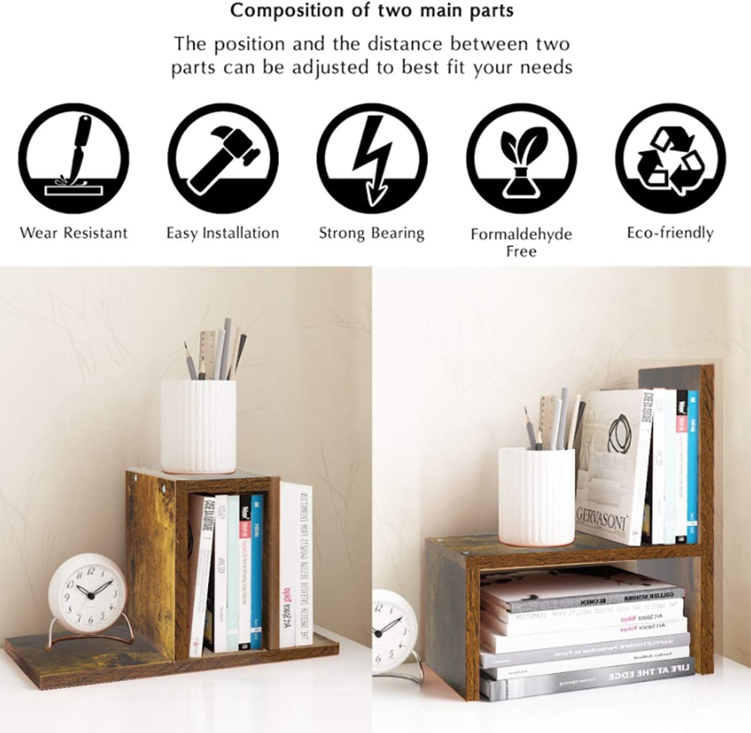 Jerry & Maggie - Desktop Organizer Office Storage Rack Adjustable Wood Display Shelf | Birthday Gifts - Toy - Home Decor | - Free Style Rotation Display - True Natural Stand Shelf White Wood Tone - Image 7